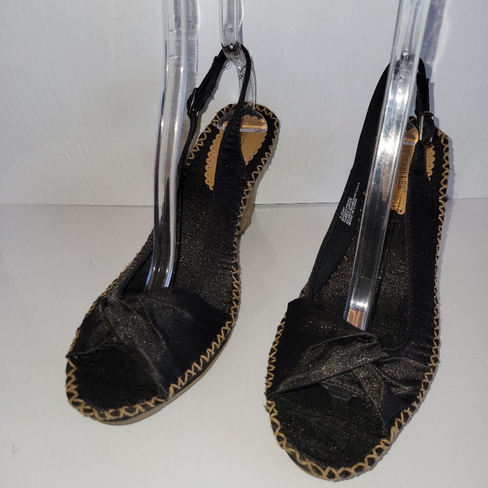 Seychelles Singapore Women's Black Slingback Open Toe Cork Wedge Shoes Size 10